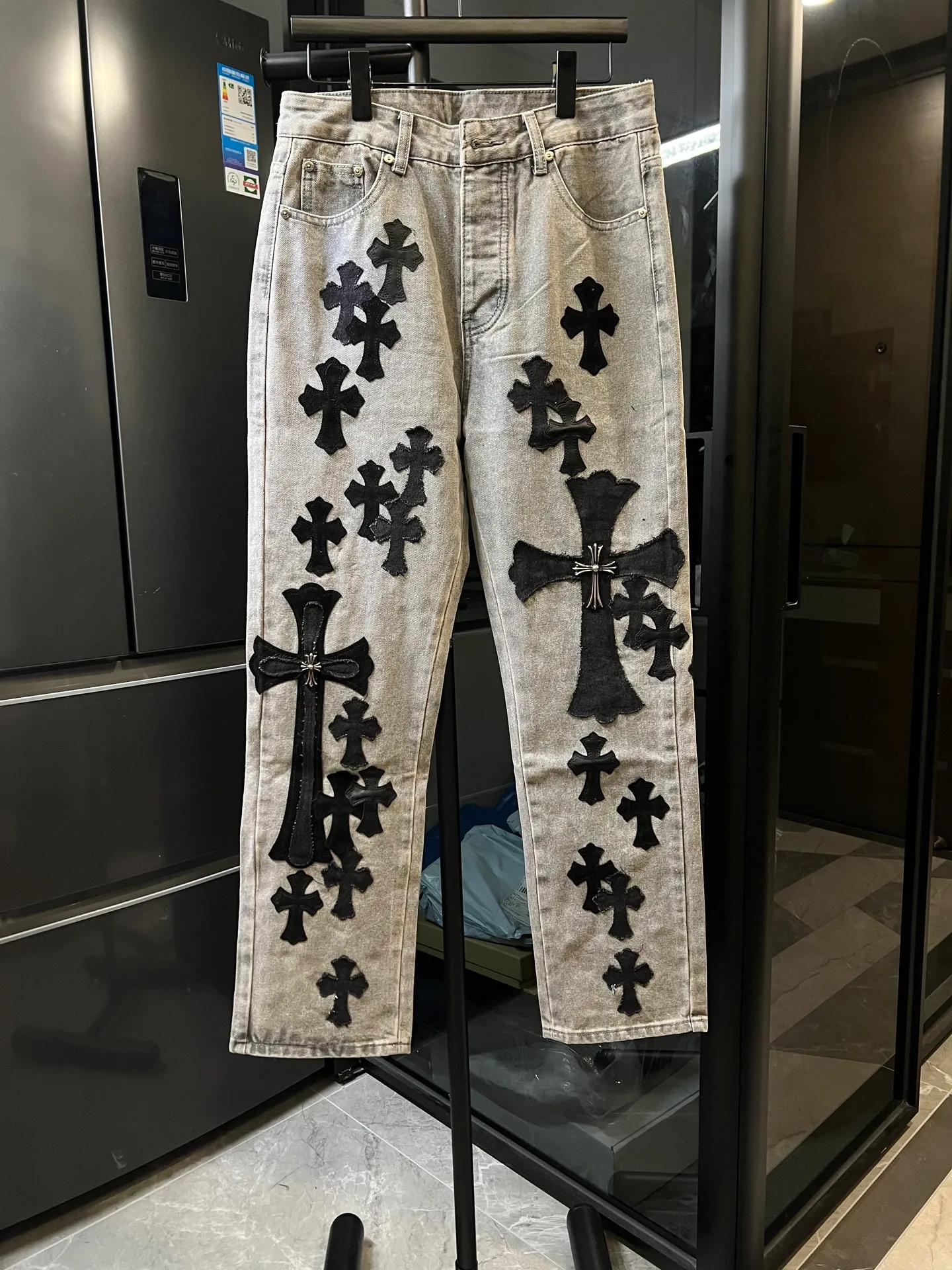 P270 [Special Version] Chrome Hearts/Chrome Heart 25Ss CH Large Cross Limited Blue Ox King Jeans (Gray) Size: 28 30 32 34 36 (corresponding to s-xxl) Detailed sizes can be found in Figure 9